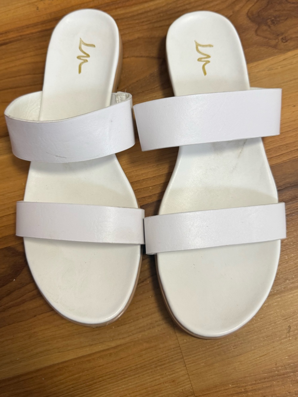 White Double-Strap Slide Sandals - Women